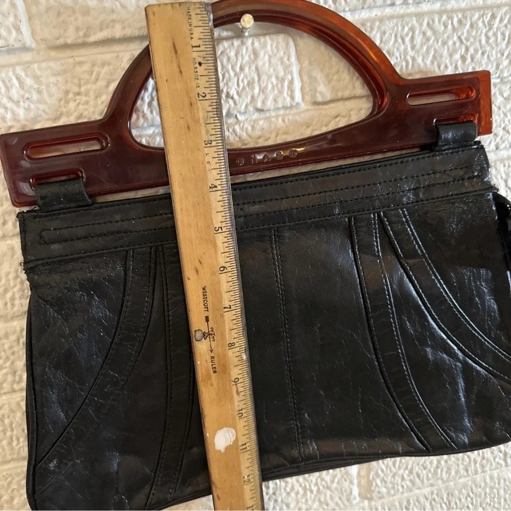 NARS Black Leather Clutch with Amber Lucite Handles